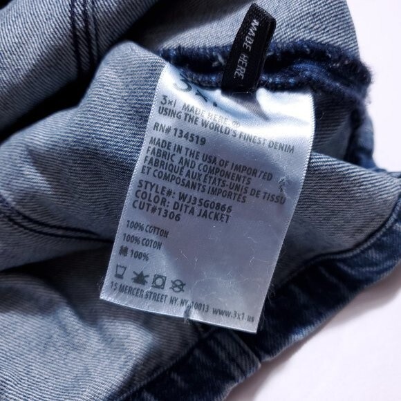 3x1 Hollow Denim Jean Jacket Blue Women's Size Medium Dita Grommets Slouchy - Picture 6 of 13